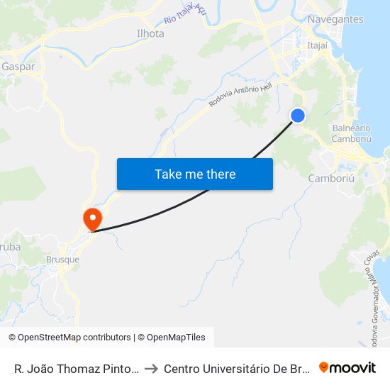 R. João Thomaz Pinto, 255 to Centro Universitário De Brusque map