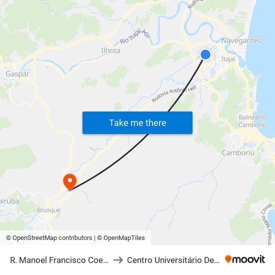 R. Manoel Francisco Coelho, 1046 to Centro Universitário De Brusque map