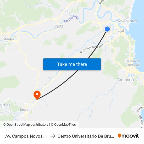 Av. Campos Novos, 358 to Centro Universitário De Brusque map