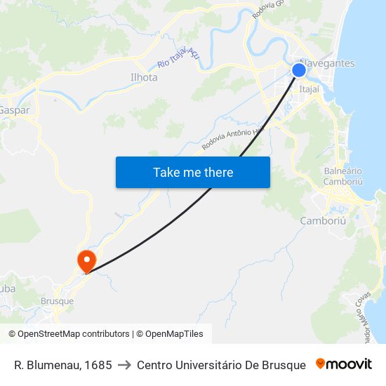 R. Blumenau, 1685 to Centro Universitário De Brusque map