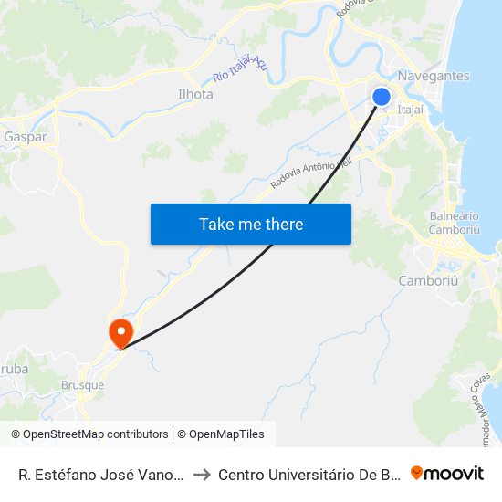 R. Estéfano José Vanolli, 529 to Centro Universitário De Brusque map