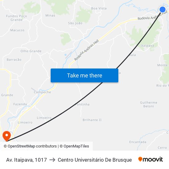 Av. Itaipava, 1017 to Centro Universitário De Brusque map