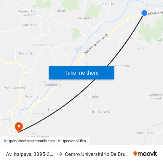 Av. Itaipava, 3895-3921 to Centro Universitário De Brusque map