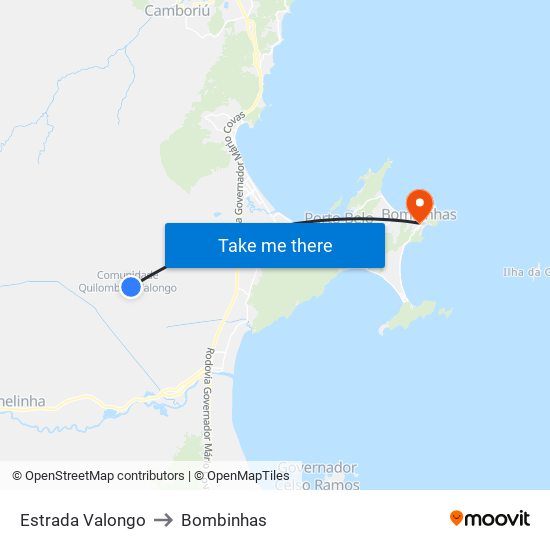 Estrada Valongo to Bombinhas map