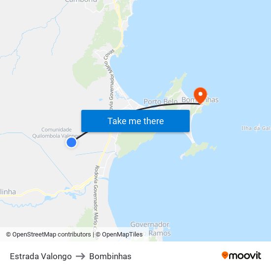 Estrada Valongo to Bombinhas map