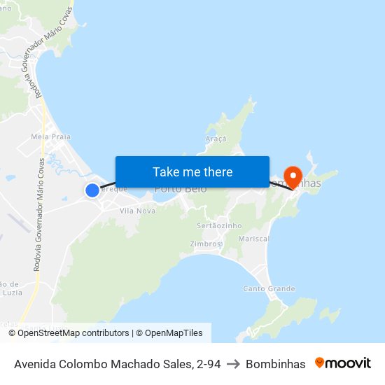 Avenida Colombo Machado Sales, 2-94 to Bombinhas map