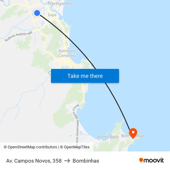 Av. Campos Novos, 358 to Bombinhas map