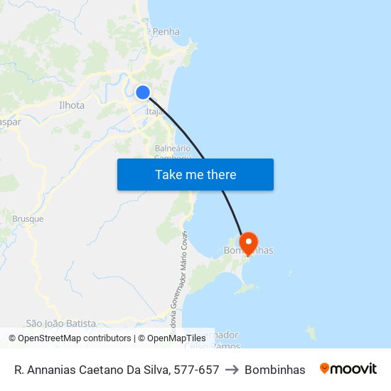 R. Annanias Caetano Da Silva, 577-657 to Bombinhas map