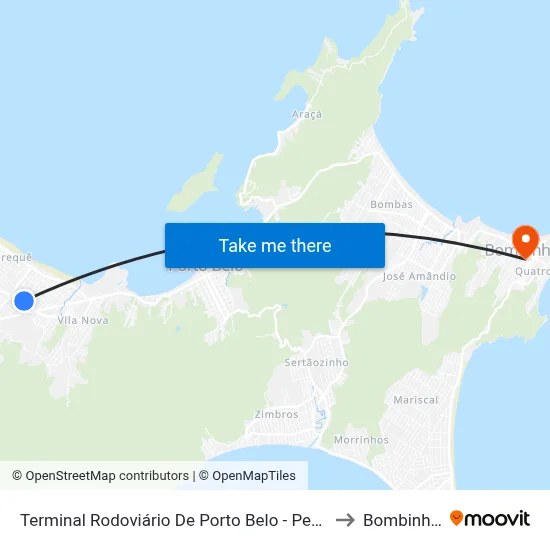 Terminal Rodoviário De Porto Belo - Perequê to Bombinhas map