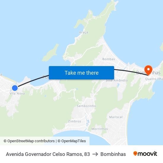 Avenida Governador Celso Ramos, 83 to Bombinhas map