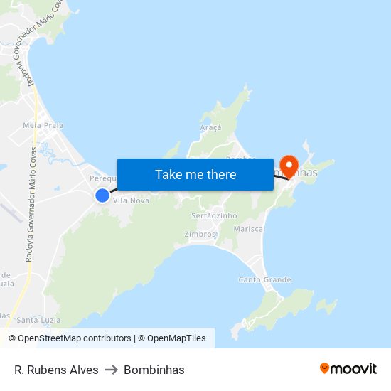 R. Rubens Alves to Bombinhas map