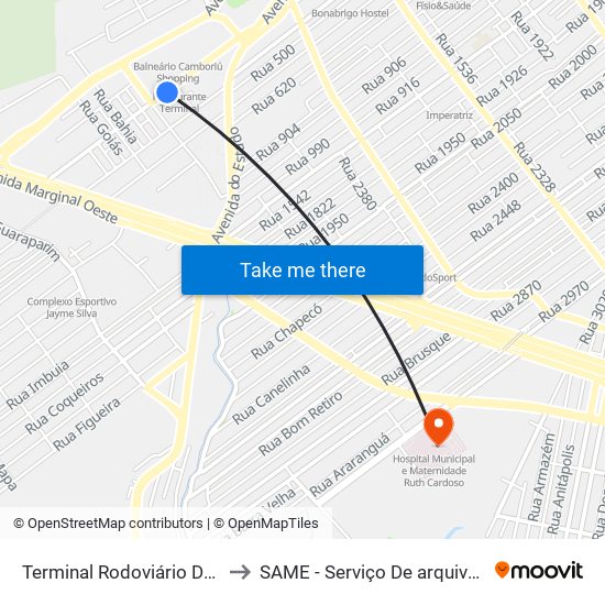 Terminal Rodoviário De Balneário Camboriú to SAME - Serviço De arquivo Médico E estatísticas. map