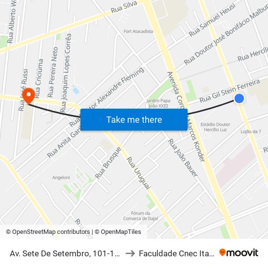 Av. Sete De Setembro, 101-197 to Faculdade Cnec Itajaí map