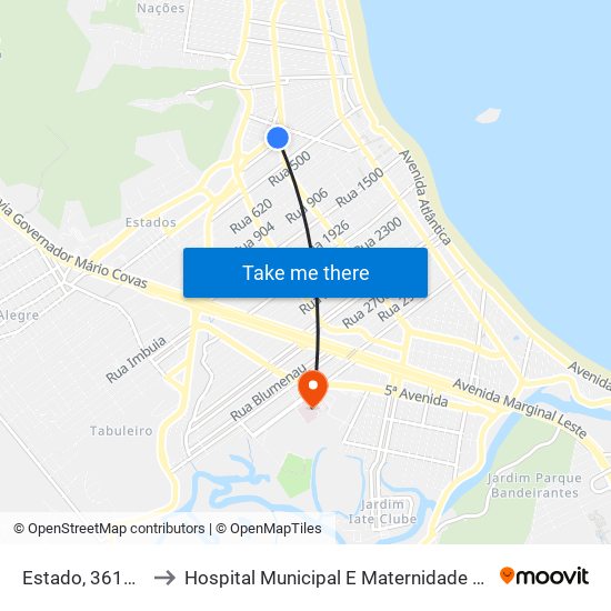 Estado, 3612-3698 to Hospital Municipal E Maternidade Ruth Cardoso map