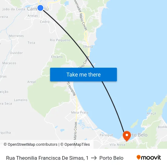 Rua Theonilia Francisca De Simas, 1 to Porto Belo map