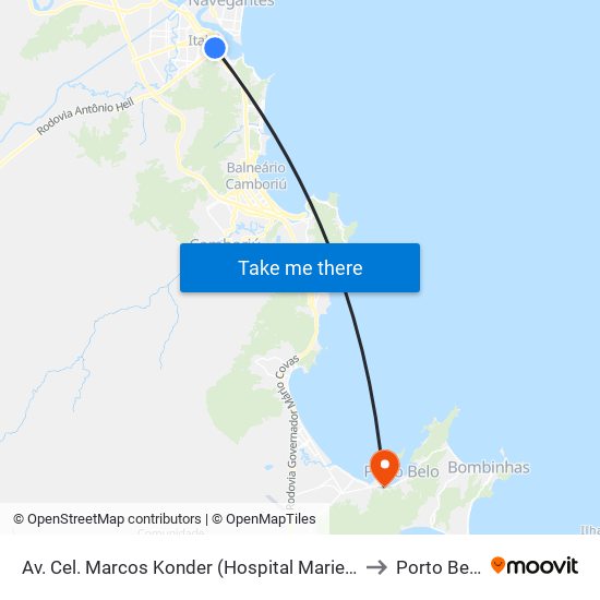 Av. Cel. Marcos Konder (Hospital Marieta) to Porto Belo map