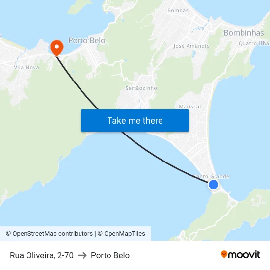 Rua Oliveira, 2-70 to Porto Belo map