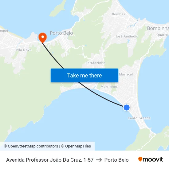 Avenida Professor João Da Cruz, 1-57 to Porto Belo map