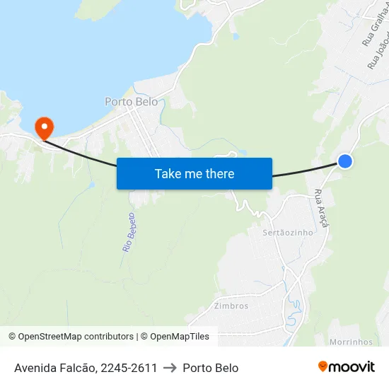 Avenida Falcão, 2245-2611 to Porto Belo map