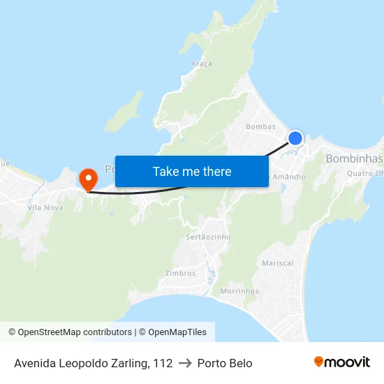 Avenida Leopoldo Zarling, 112 to Porto Belo map