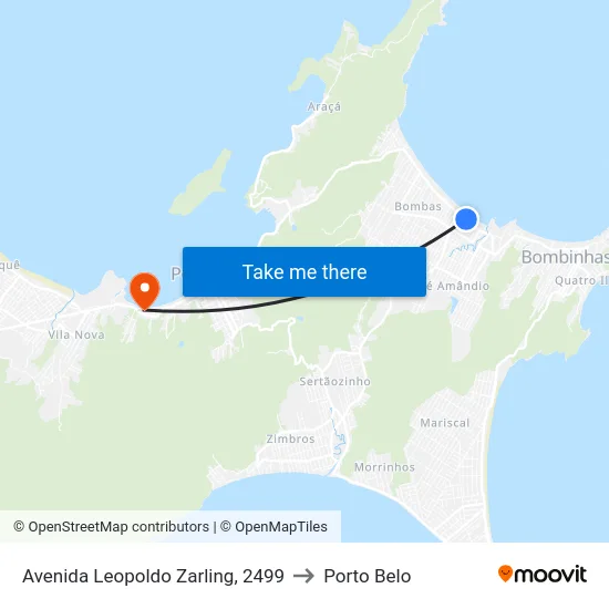 Avenida Leopoldo Zarling, 2499 to Porto Belo map