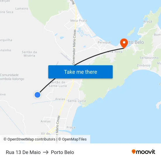 Rua 13 De Maio to Porto Belo map