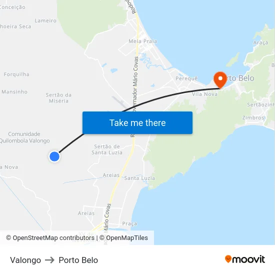 Valongo to Porto Belo map