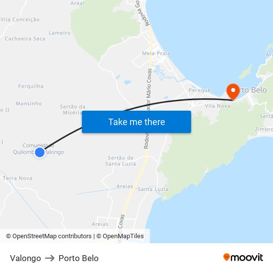 Valongo to Porto Belo map