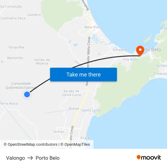 Valongo to Porto Belo map