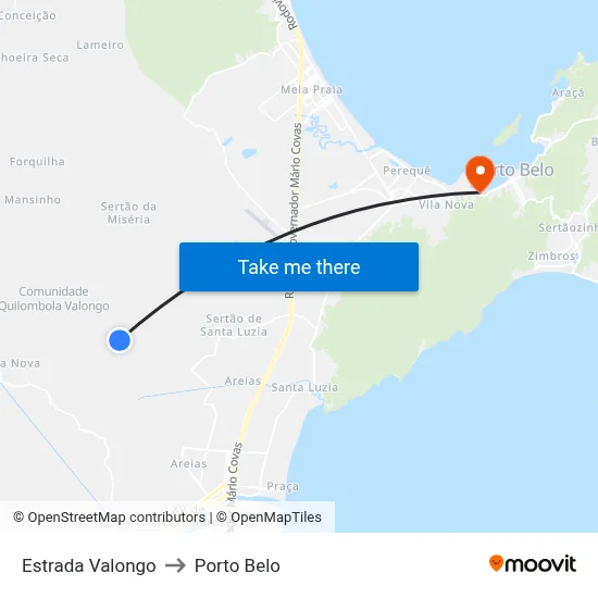 Estrada Valongo to Porto Belo map