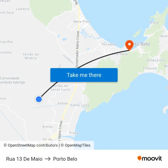 Rua 13 De Maio to Porto Belo map