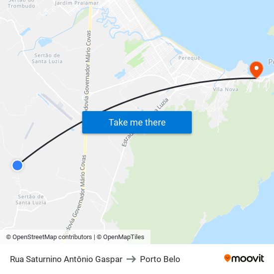 Rua Saturnino Antônio Gaspar to Porto Belo map