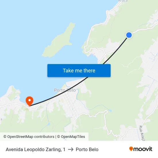 Avenida Leopoldo Zarling, 1 to Porto Belo map