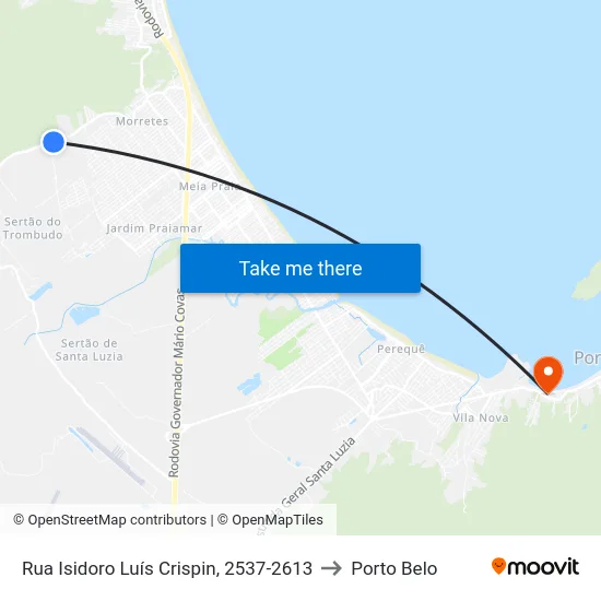 Rua Isidoro Luís Crispin, 2537-2613 to Porto Belo map