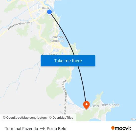 Terminal Fazenda to Porto Belo map