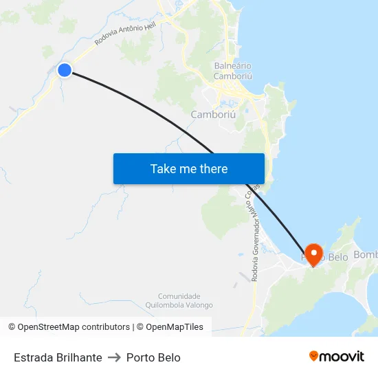 Estrada Brilhante to Porto Belo map