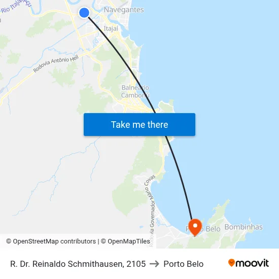 R. Dr. Reinaldo Schmithausen, 2105 to Porto Belo map