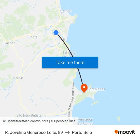 R. Jovelino Generoso Leite, 89 to Porto Belo map