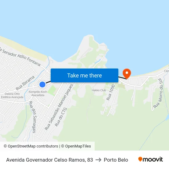 Avenida Governador Celso Ramos, 83 to Porto Belo map