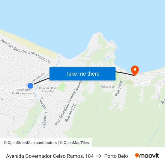 Avenida Governador Celso Ramos, 184 to Porto Belo map