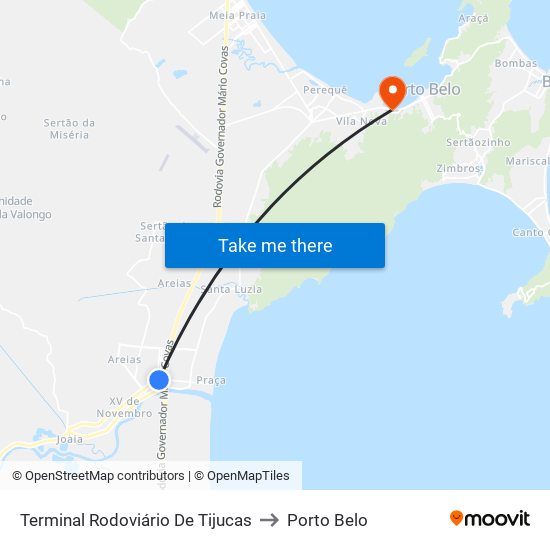 Terminal Rodoviário De Tijucas to Porto Belo map