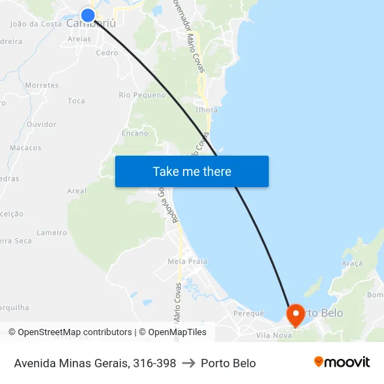 Avenida Minas Gerais, 316-398 to Porto Belo map