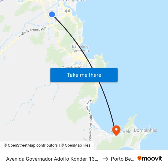 Avenida Governador Adolfo Konder, 1301 to Porto Belo map