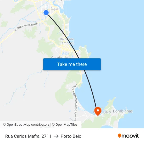 Rua Carlos Mafra, 2711 to Porto Belo map