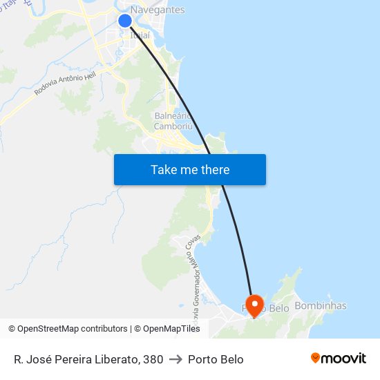 R. José Pereira Liberato, 380 to Porto Belo map