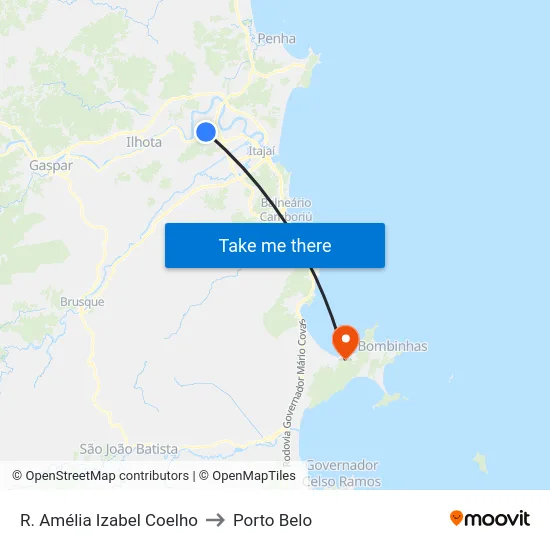 R. Amélia Izabel Coelho to Porto Belo map