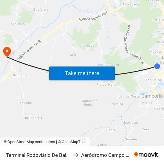 Terminal Rodoviário De Balneário Camboriú to Aeródromo Campo Comandantes map