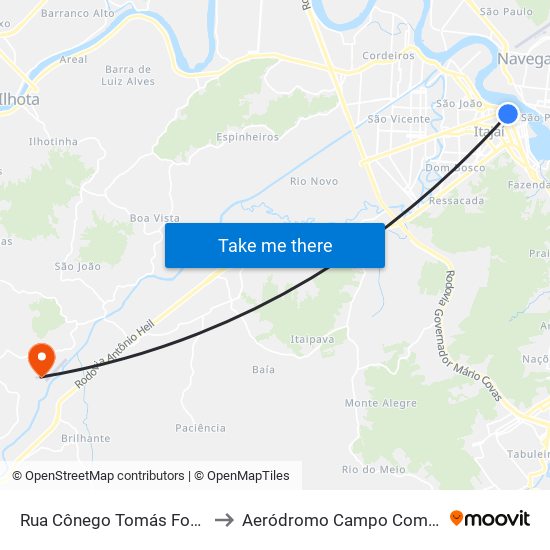 Rua Cônego Tomás Fontes, 276 to Aeródromo Campo Comandantes map