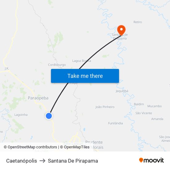 Caetanópolis to Santana De Pirapama map