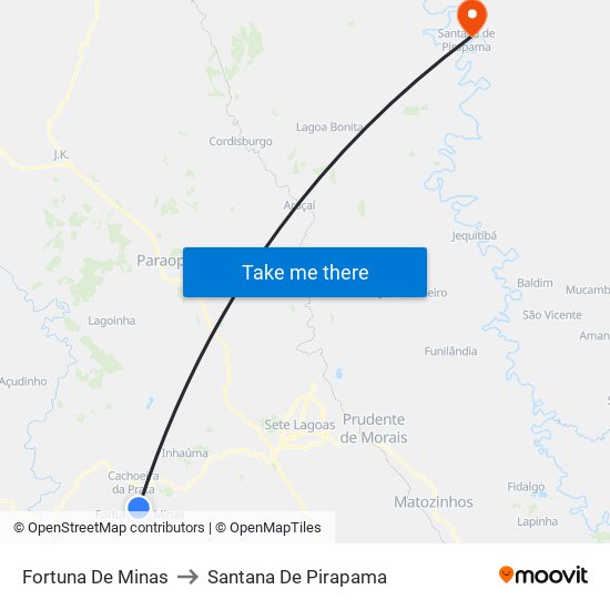Fortuna De Minas to Santana De Pirapama map